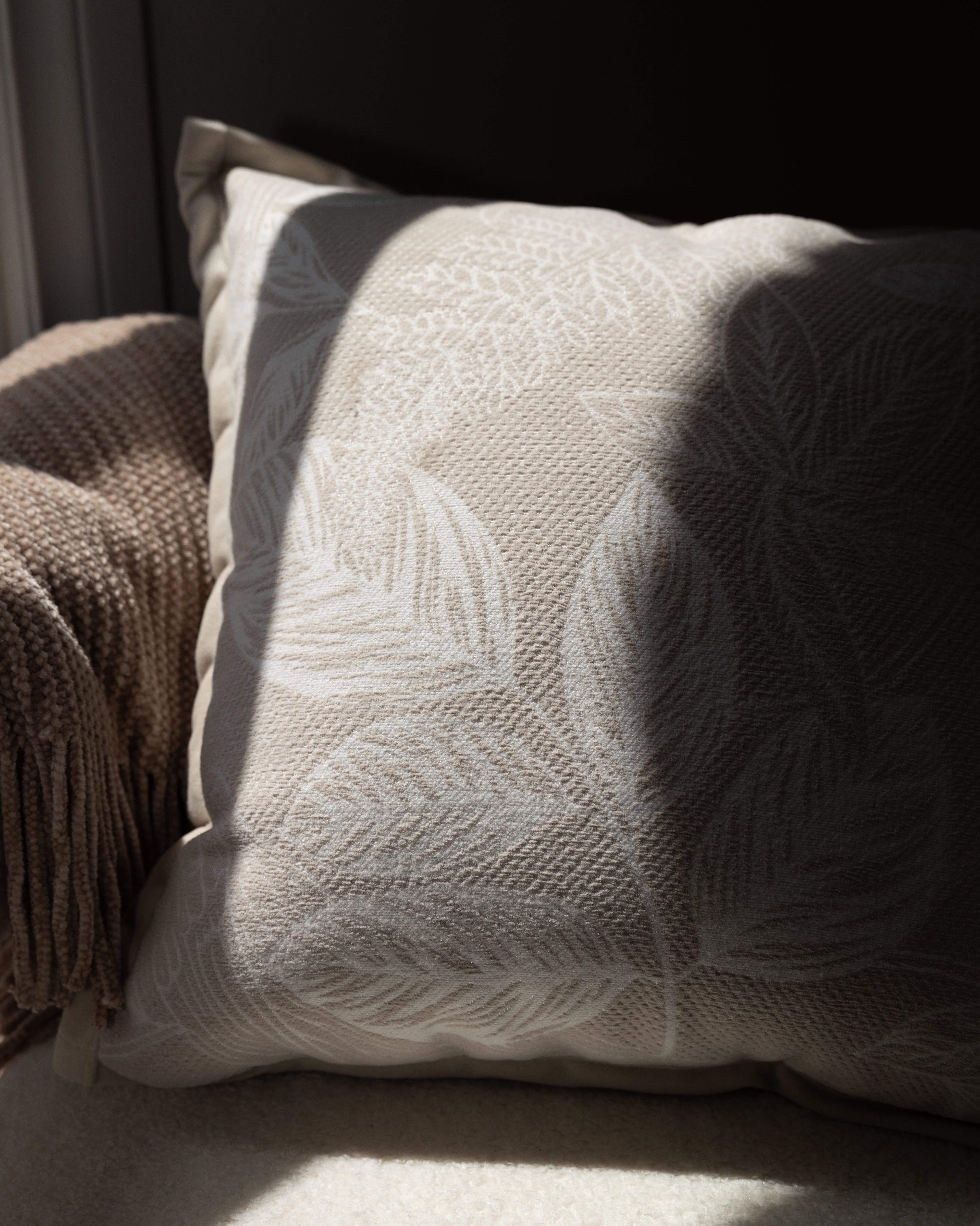 Cream Chenille Floral Jacquard Pillow